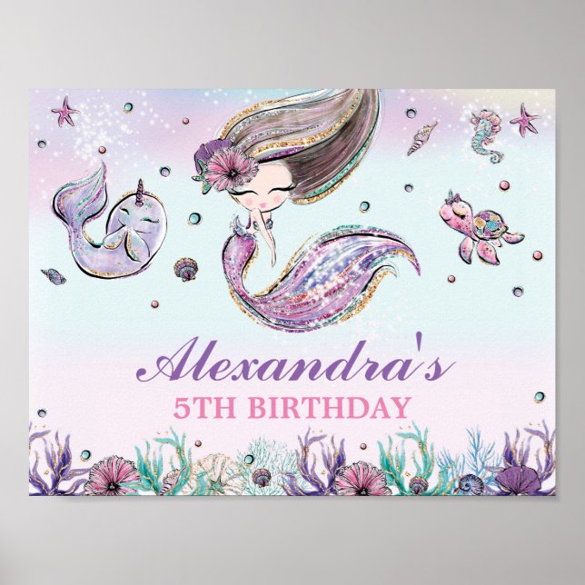 Poster Mignonne sirène Anniversaire sous la piscine de la (Devant)