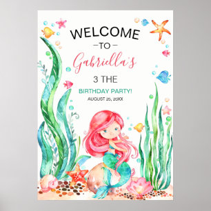 Poster Mignonne sirène d'aquarelle sous la mer Anniversai