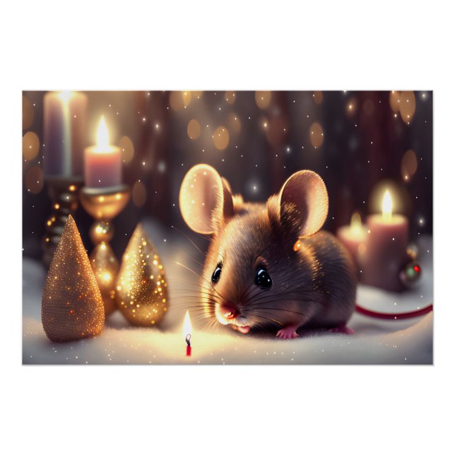 Poster Mignonne souris fête Noël (Devant)