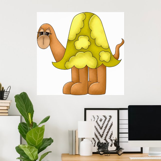 Poster Mignonne Tortue de Dessin Animé avec Coquille Vert (Créateur téléchargé)