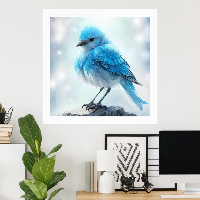 Poster *~* Mignonne Whimsical Détails Oiseau Bleu AP54 Ar (Bureau à domicile)
