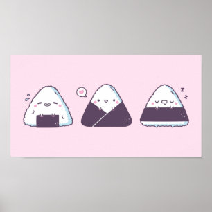 Poster Mignonnes nourritures japonaises Onigiri Doodles D
