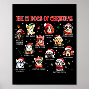 Poster Mignons 12 chiens Xmas drôles amateurs de chiens N