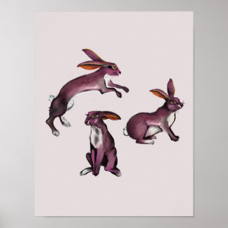 Poster Mignons lapins violets ludiques pour enfants