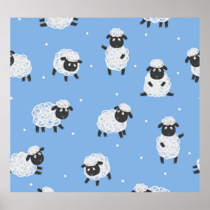 Poster Mignons moutons blancs : agneaux vintages.