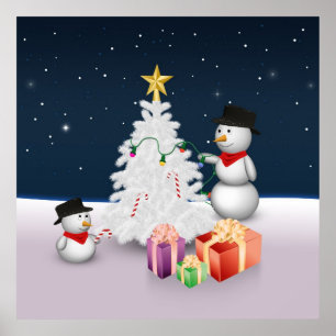 Poster Mignons neigeurs avec sapin de Noël