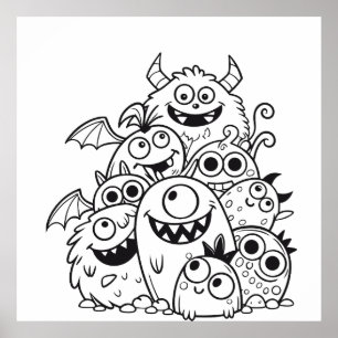Poster Mignons personnages de dessin animé monstre illust