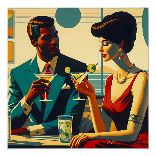 Poster Miid Century Cocktail Party Couples - Captivated (Devant)