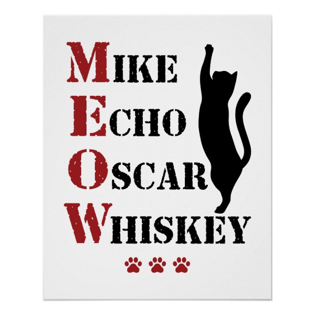 Poster Mike Echo Oscar Whiskey MEOW Cat (Devant)