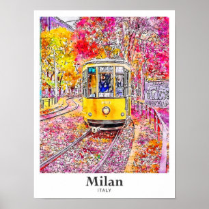 Poster Milan Italie Aquarelle Voyage Main tirée