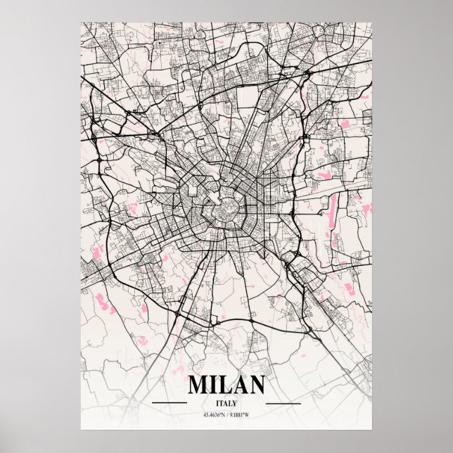 Poster Milan - Italie Carte de la ville napolitaine (Devant)