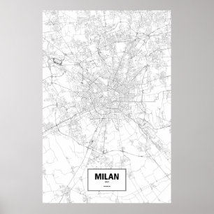Poster Milan, Italie (noir sur blanc)