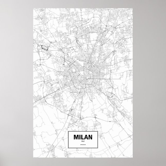 Poster Milan, Italie (noir sur blanc) (Devant)