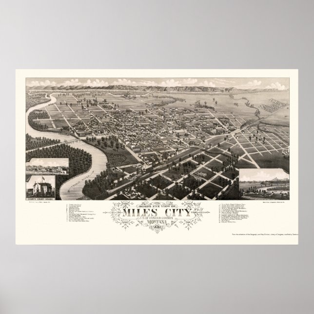Poster Miles City, MT Carte panoramique - 1883 (Devant)