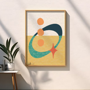 Poster Milieu du siècle Abstrait Atomique Jaune, Orange, 