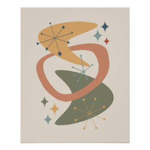 Poster Milieu du siècle Âge atomique 7 Jaune, Vert, Brun