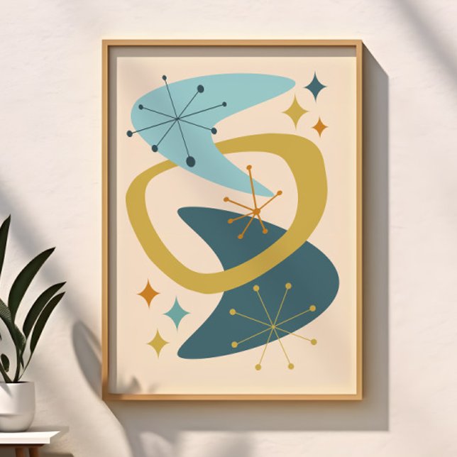 Poster Milieu du siècle Ère atomique 7 Bleu, Moutarde (Créateur téléchargé)