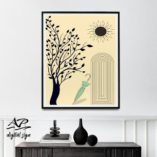 Poster Milieu du siècle moderne art mur, parapluie vert