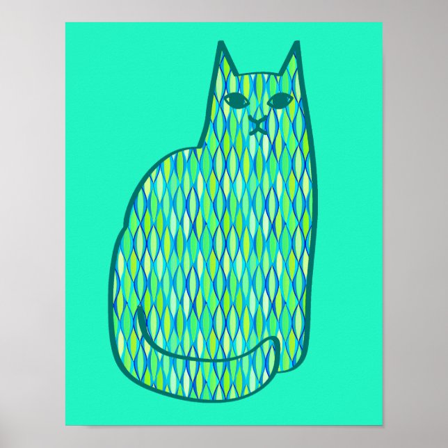 Poster Milieu du siècle moderne Chat, Mint et Lime Vert (Devant)