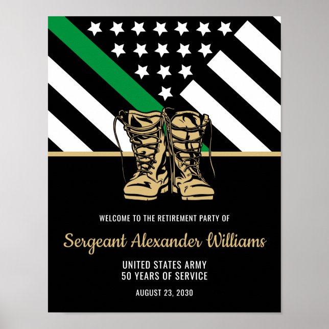 Poster Militaire Amry Retraite Ligne verte drapeau patrio (Devant)