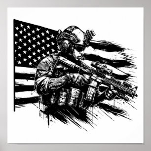 Poster Militaire Soldat Américain Drapeau Art Patriotique