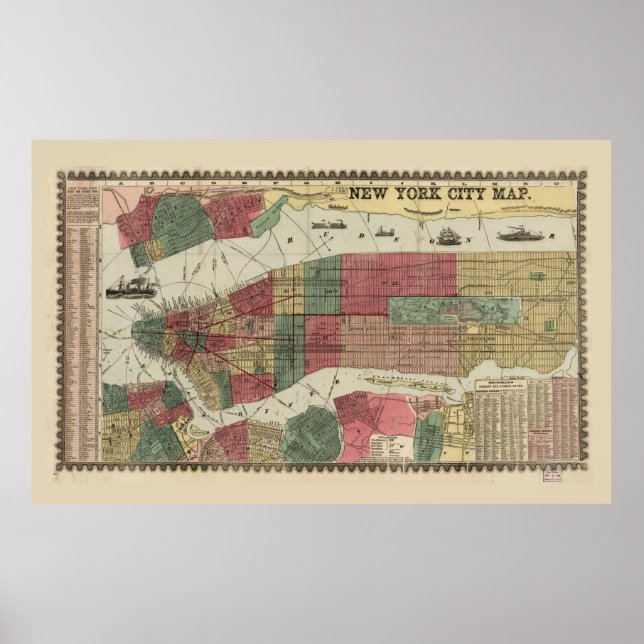 Poster Miller's Map of the City of New York (1862) (Devant)