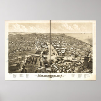 Poster Milwaukee WI 1879 Carte panoramique antique