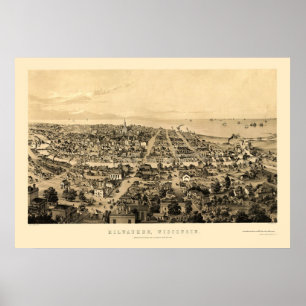 Poster Milwaukee, WI Carte panoramique - 1854