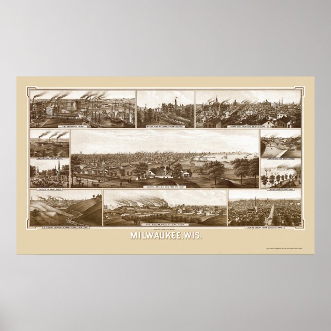 Poster Milwaukee, WI Carte panoramique - 1882 (Devant)