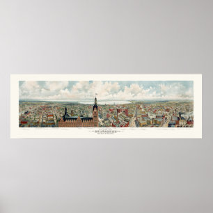 Poster Milwaukee, WI Carte panoramique - 1898
