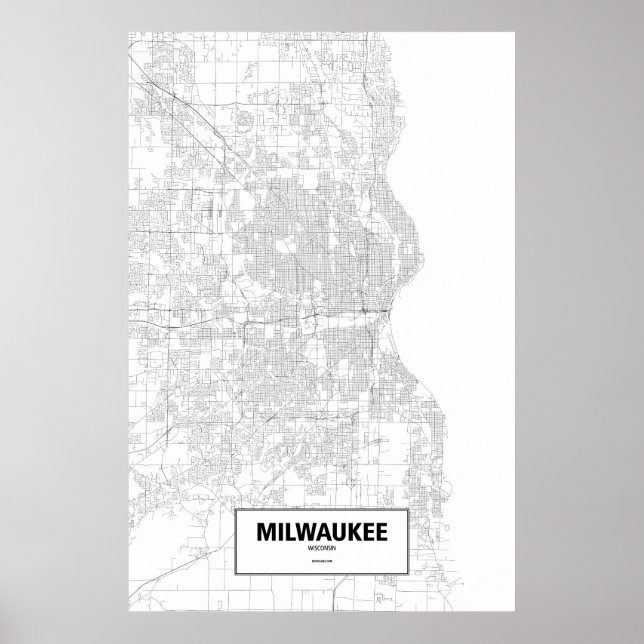 Poster Milwaukee, Wisconsin (noir sur blanc) (Devant)
