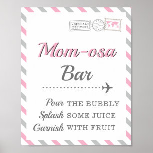 Poster Mimosa Bar Maman Boisson Voyage Avion Fête