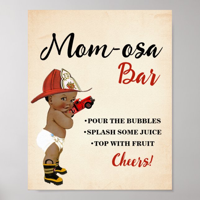 Poster Mimosa Bar Momosa Bar AA Baby shower pompier (Devant)