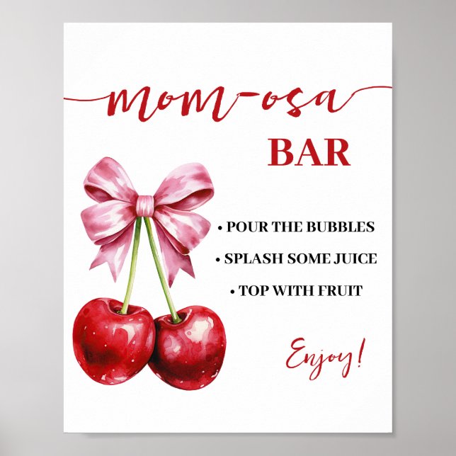 Poster Mimosa Bar Momosa Bar Cherry Coquette Baby shower (Devant)