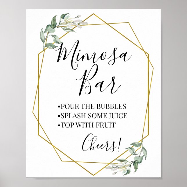 Poster Mimosa bar wedding shower nuptiale verdure or (Devant)