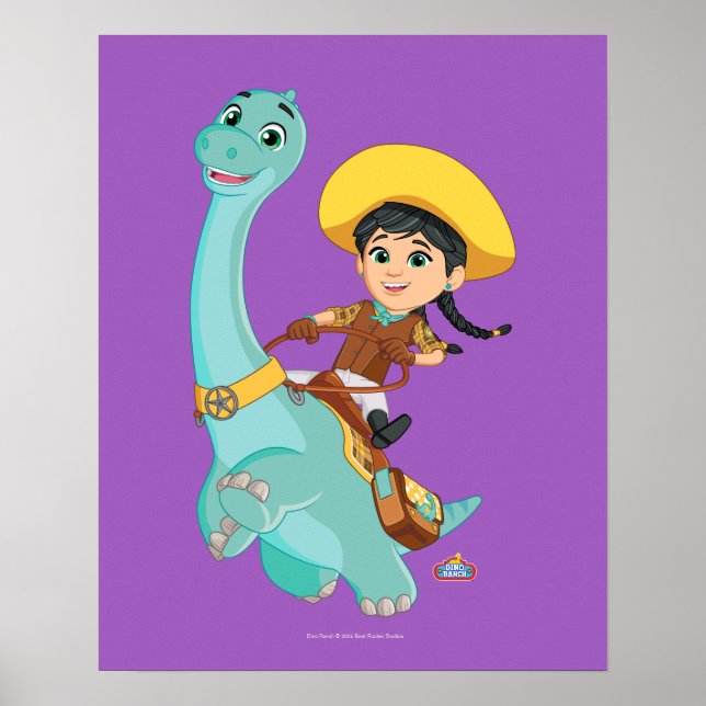 Poster Min & Clover | Joyeux Cowgirl & Brontosaurus Ride (Devant)