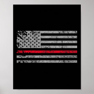 Poster Mince Red Line American Usa Drapeau Firemer Suppor