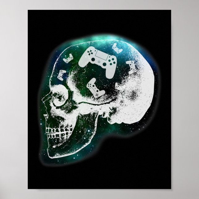 Poster Mind Controller Skull Gaming Gamer Mens Boys Teens (Devant)
