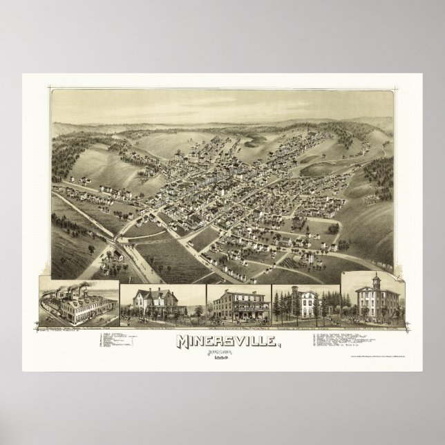 Poster Minersville, PA Carte panoramique - 1889 (Devant)
