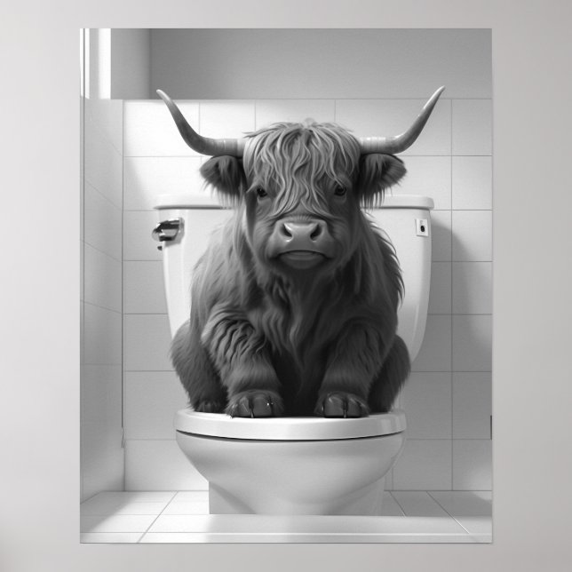Poster Mini bébé Highland vache sur toilettes Salle de ba (Devant)