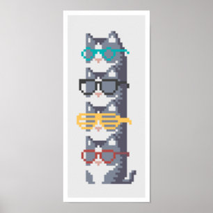 Poster Mini Chats En Verres Pile Pixel Art