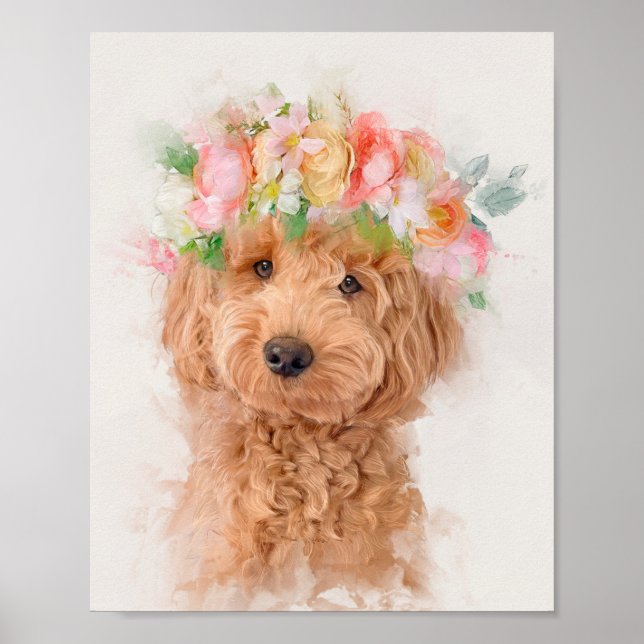 Poster Mini Goldendoodle Portrait de la Couronne de la fl (Devant)