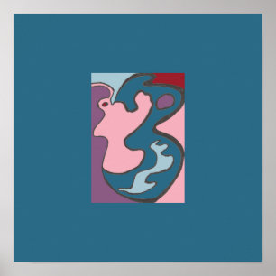 Poster Mini-imprimante rose-papillon avec double bordure