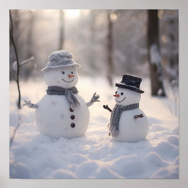 Poster Mini Snowmen le jour brillant (Devant)