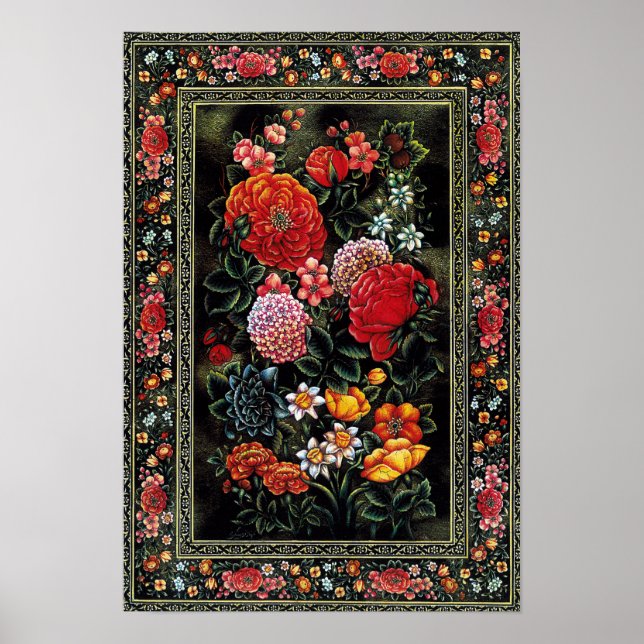 Poster Miniatura persa de preciosas flores brillantes (Devant)