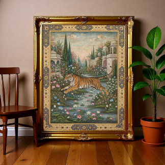 Poster Miniature indienne Mughal du tigre royal vintage