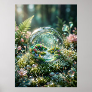Poster Miniature Monde à l'Intérieur d'une Goutte de Rosé