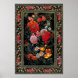 Poster Miniature persane de fleurs brillantes précieuses
