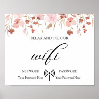 Poster minimal Boho Floral Mariage Wifi