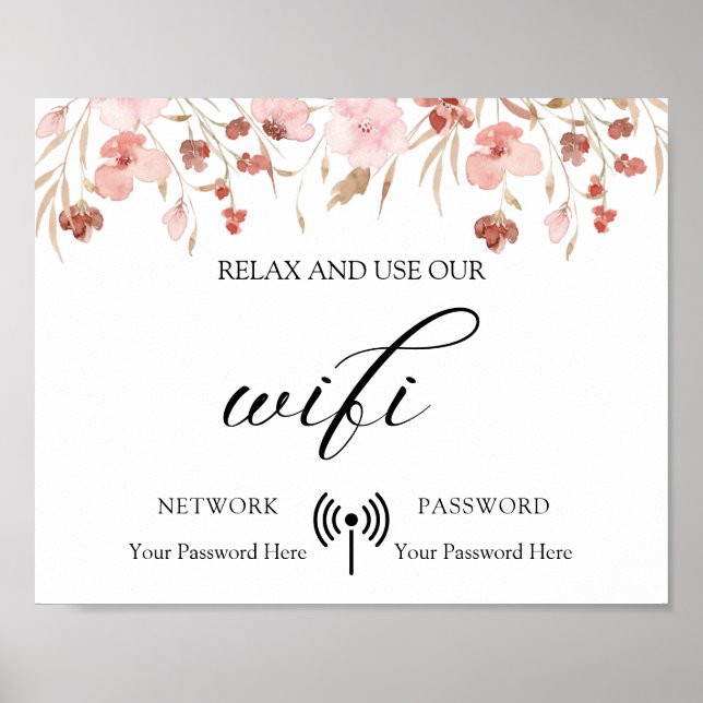 Poster minimal Boho Floral Mariage Wifi (Devant)